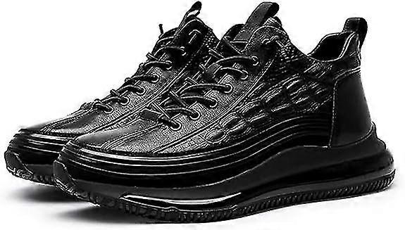 Riceelsor Men's Crocodile Pattern Leather Sneakers Slip-on Casual Air Cushion Elastic Waterproof Non-slip High-top Height Lifting Comfortable Shoes