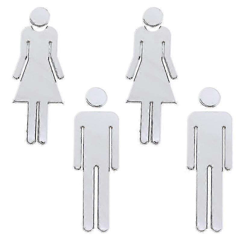 12cm/20cm Silver Facility Identification Signs 4 Pcs Self-adhesive Restroom Sign Men And Women Sign