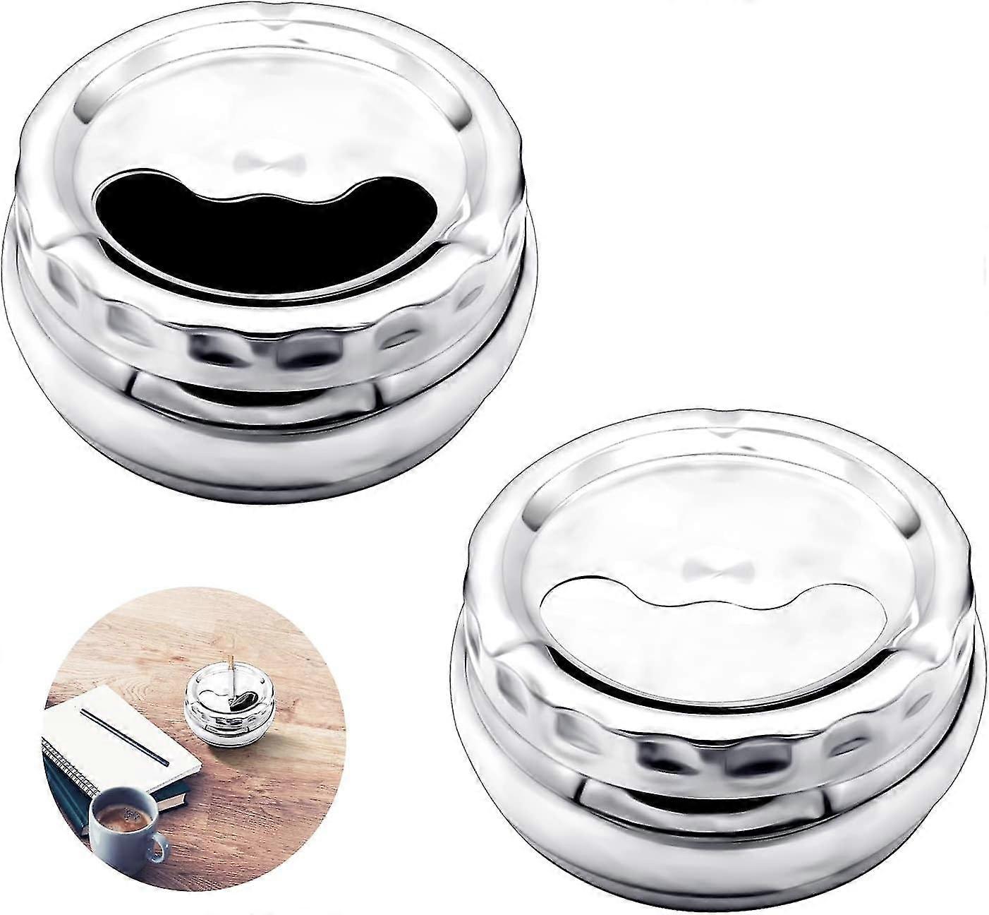 Rustfritt stål askebeger med lokk 2 stk rustfritt stål sigarett askebeger vindtett regntett røyke askebeger for utenfor spinning bordplaten askebeger for