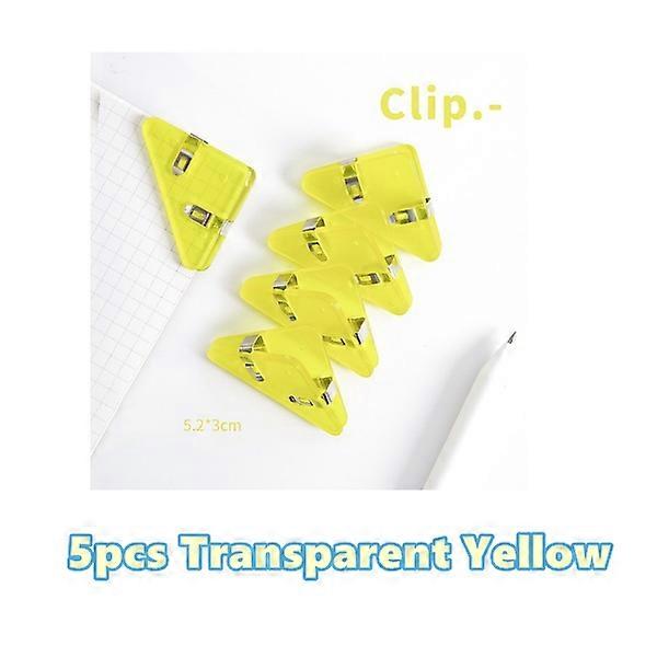 5pcs Mini Collar Corner Clips Set Transparent and Solid Colorful Page Holder Paper Clip Clamp File transparent yellow