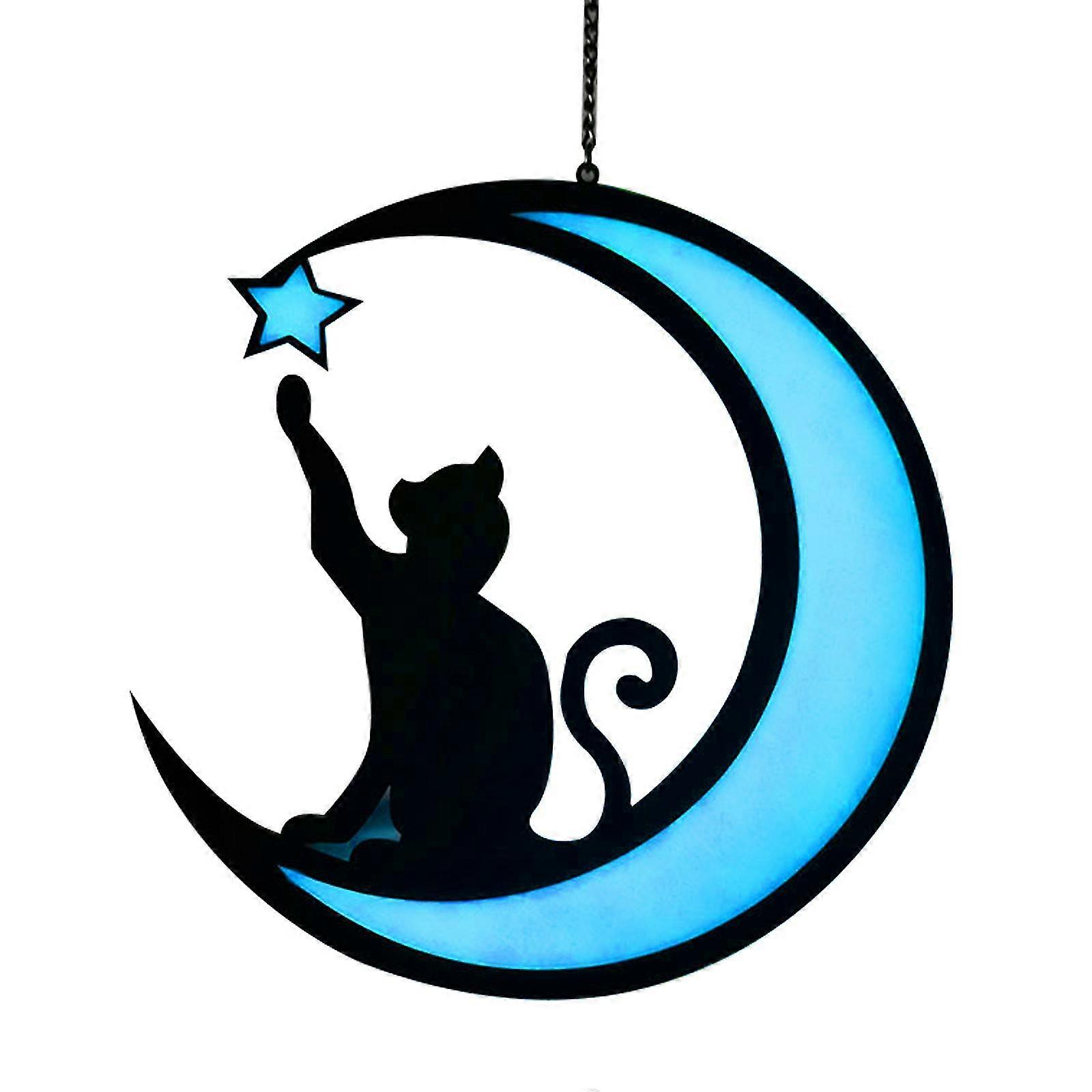 Dcor de chat bleu sur vitraux de lune bleue suspendu attrape-soleil