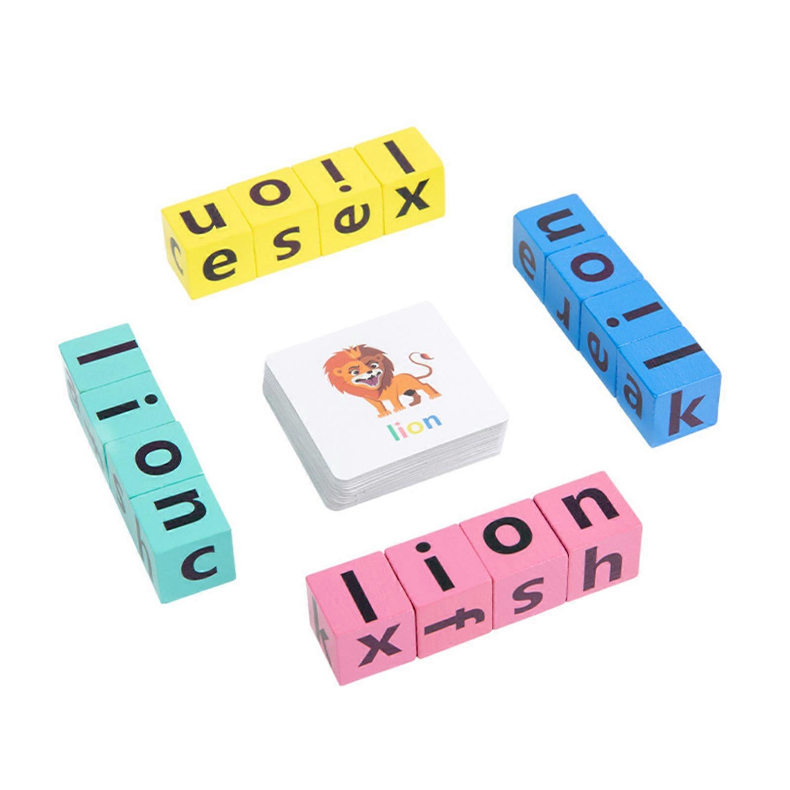 Wooden Blocks Spelling Game Flash Cards Matching Letter Learning Activities