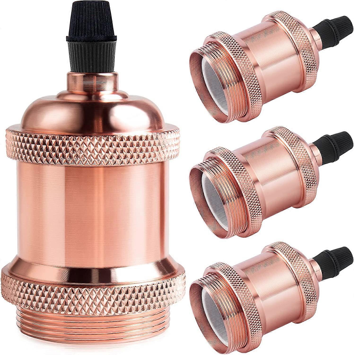 Vintage E27 lamp socket, Edison retro pendant lamp, Solid ceramic adapter, 4 Pieces rose gold socket