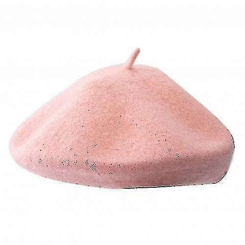 Vintage Autumn Winter Solid Color Warm Woolen Beret Hat Cap Pink