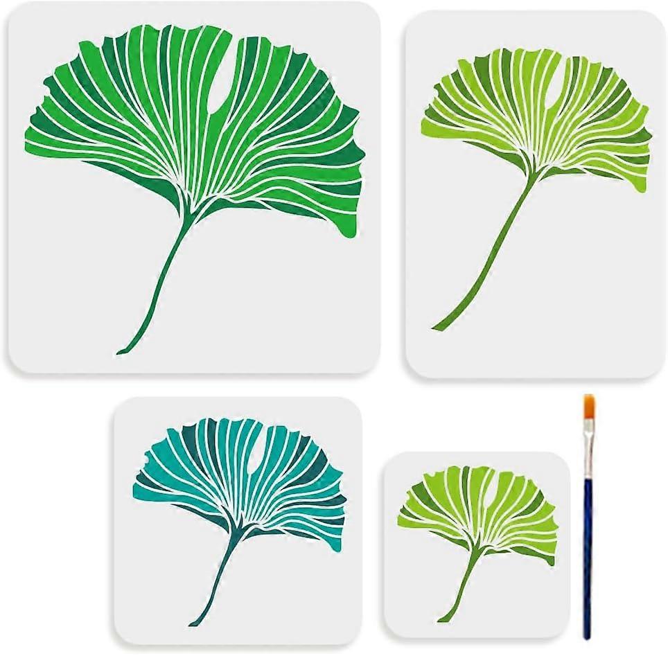 4 Pcs Ginkgo Leaf Stencils Multi-Size Ginkgo PET Templates Reusable Leaf Pattern Drawing Template Plastic Ginkgo Leaves Drawing Painting Stencils Temp