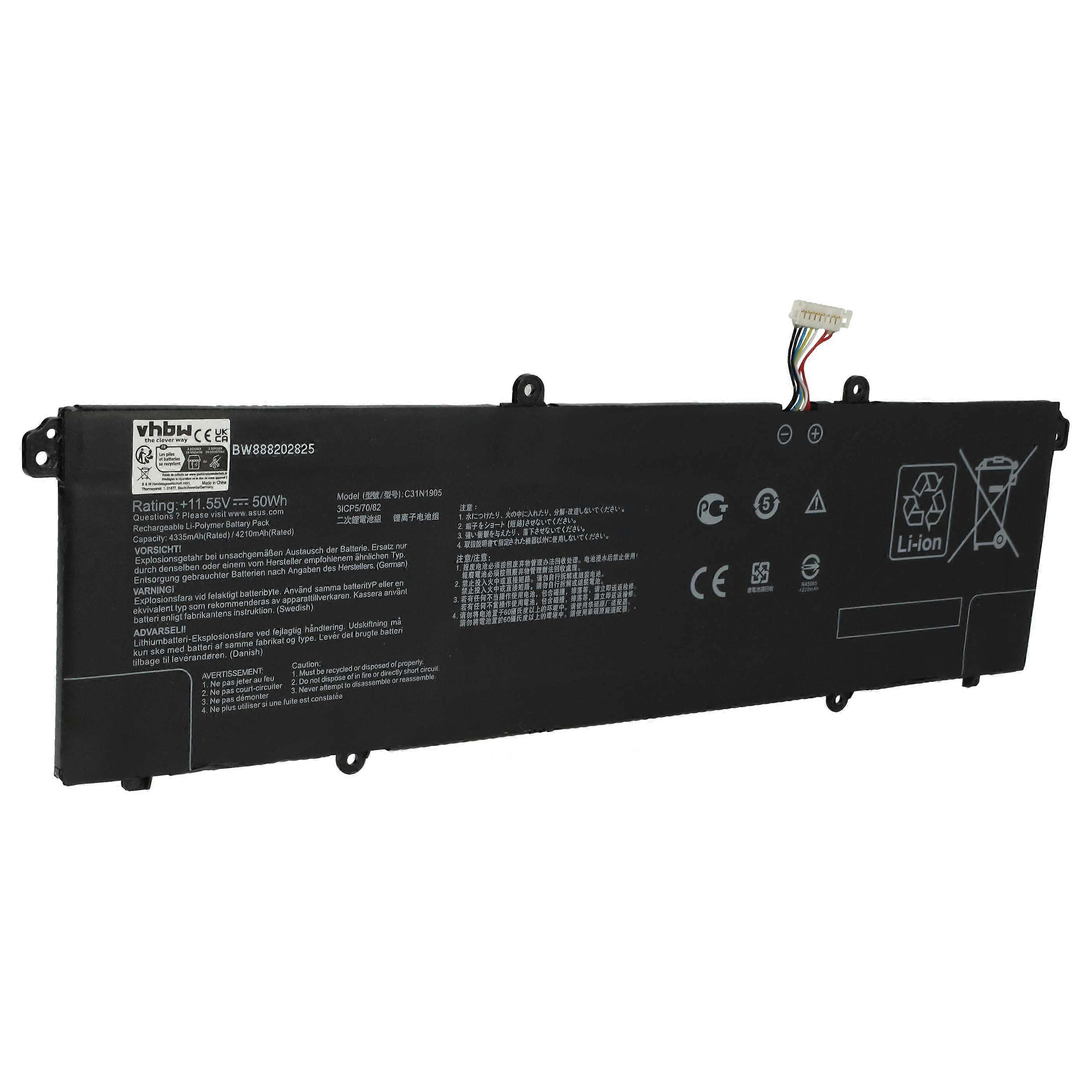 Bateria vhbw kompatybilna z Asus VivoBook S14 S433FA-EB070, S433FA-EB069T, S433FA-EB043T, S433FA-EB039T Notebook (4250 mAh, 11.55 V, Li-Polymer)