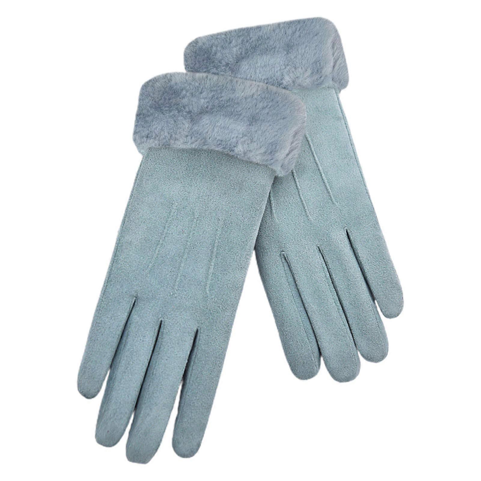 Women Winter Fleece Gloves Elastic Suede Fabric Touch Screen Warm Plush Lined Glove for Riding