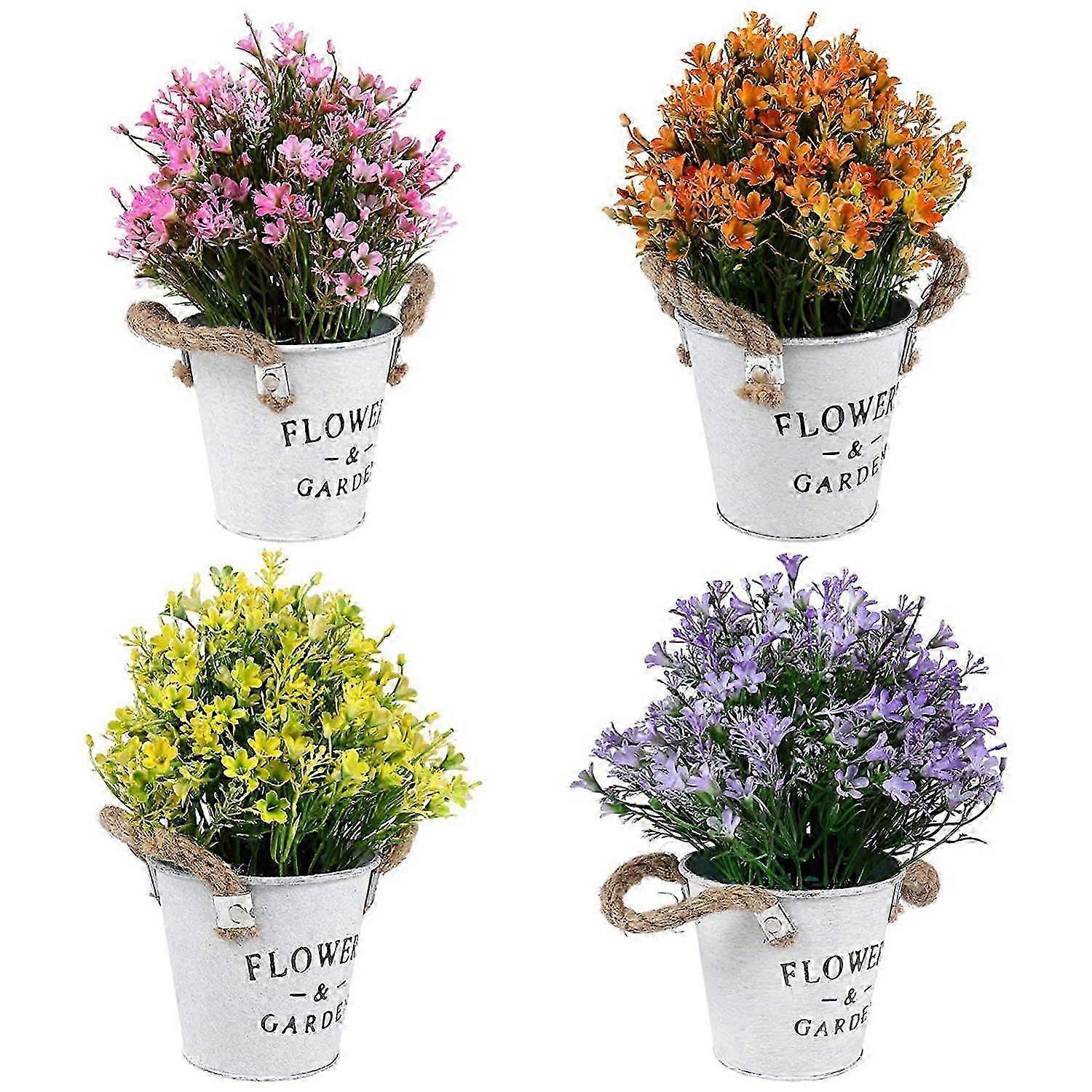 4 Pieces Of Artificial Bonsai Flower With Tin Flower Bucket, Suitable For Retro Wedding Table Cente