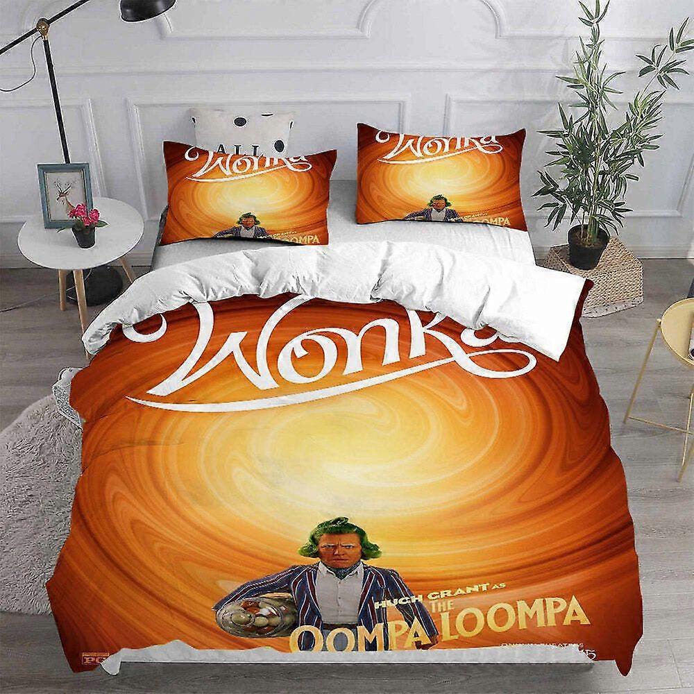 v145 Lençóis Wonka Conjunto de Cama Capa de Edredão Conjunto de Capa de Colcha GiftConjunto de Cama de 3 Peças (1 Capa de Edredão + 2 Fronhas) y145