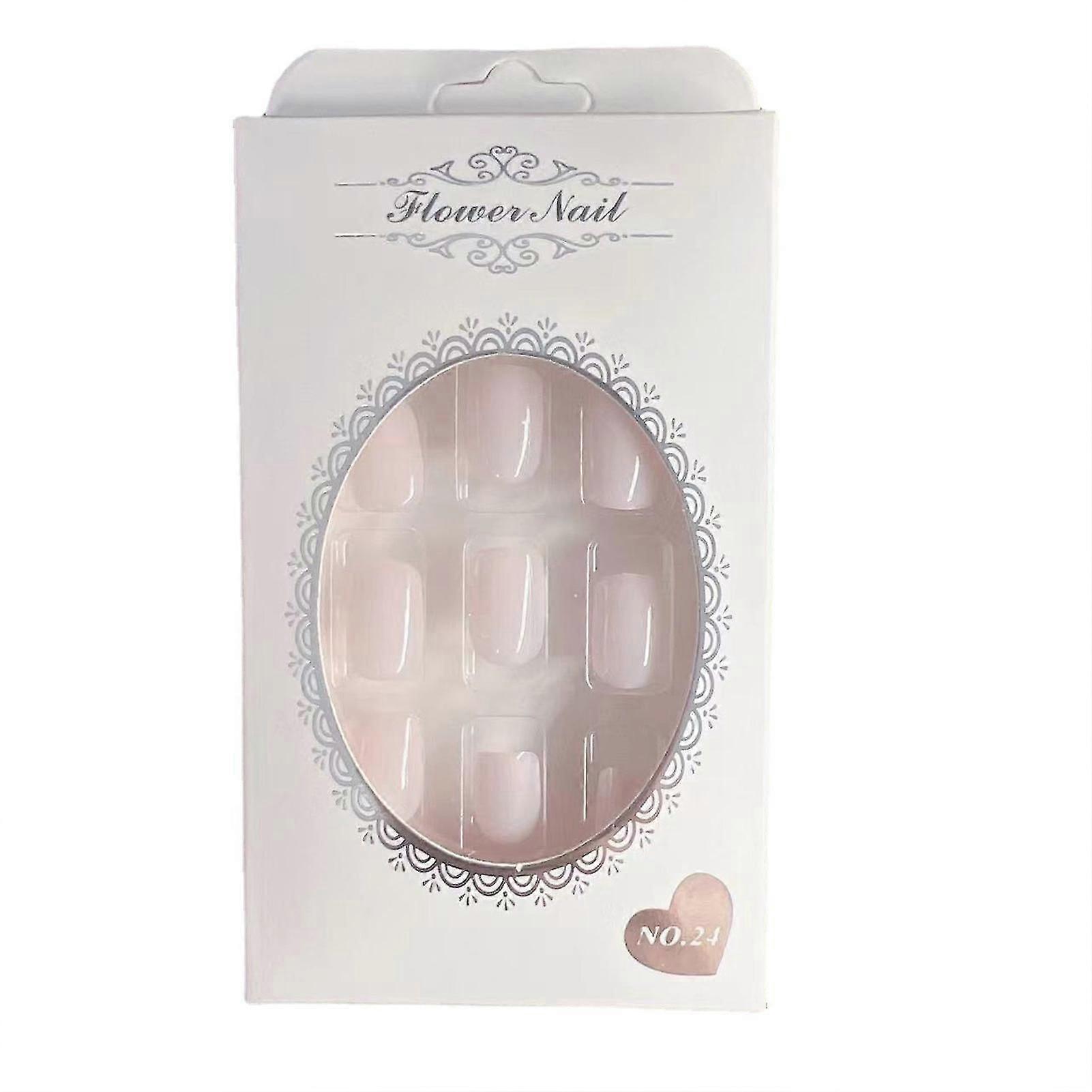 Blanc Brillant Court Fausse Manucure Durable Ne Jamais Fendre Com Jelly Glue Modèle