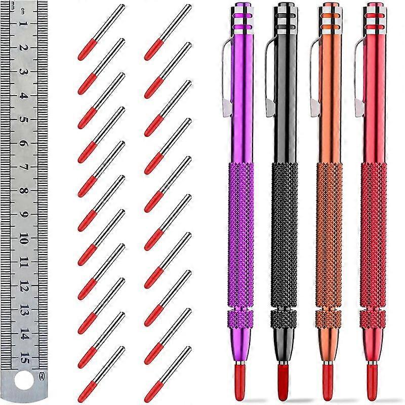 Color Tungsten Carbide Scriber with Magnet,A Ruler,with Extra 21Replacement Marking Tip,for Glass/Ceramics/Metal Sheet A