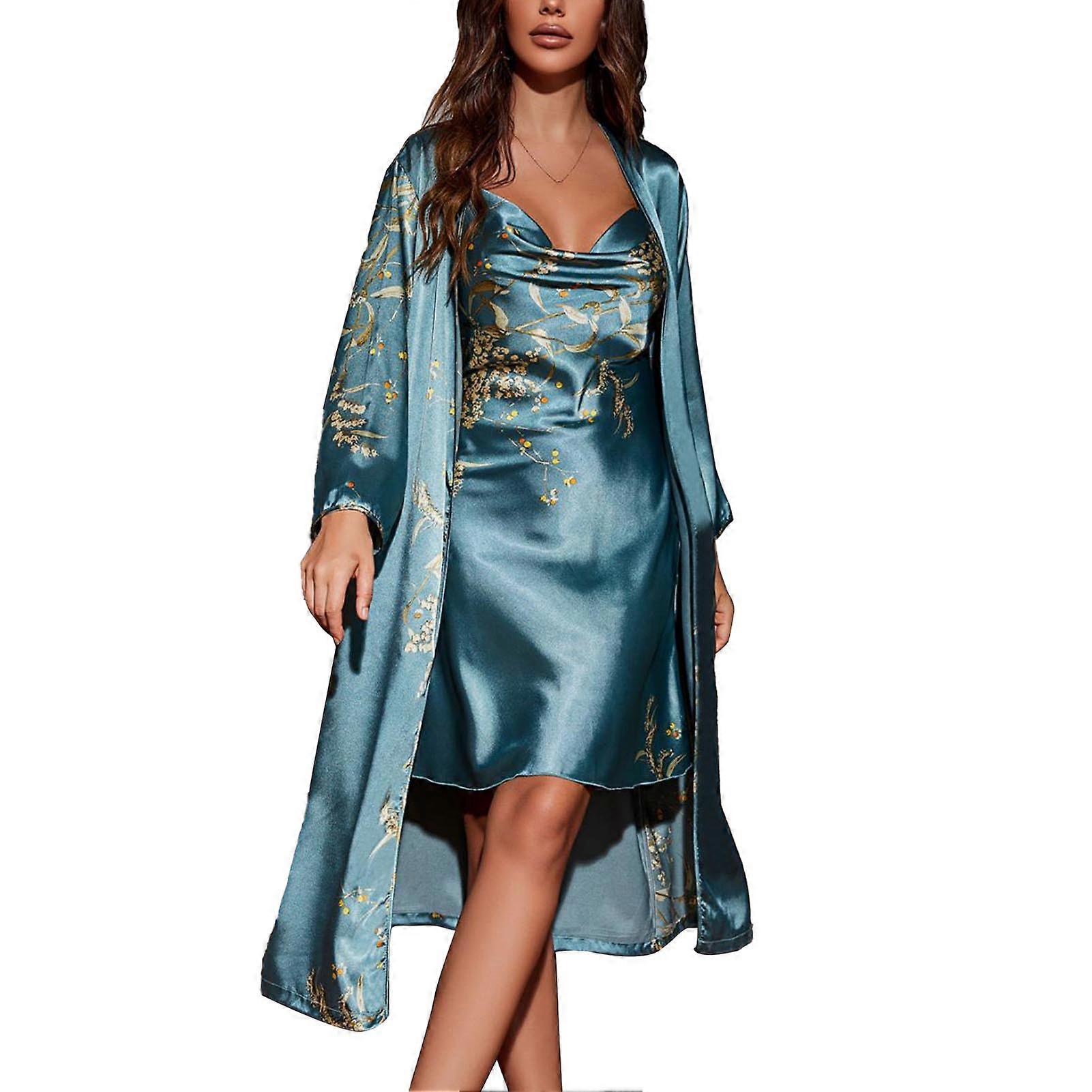 Women 2-Piece Sleepwear Dress Cherry Print Spaghetti Straps