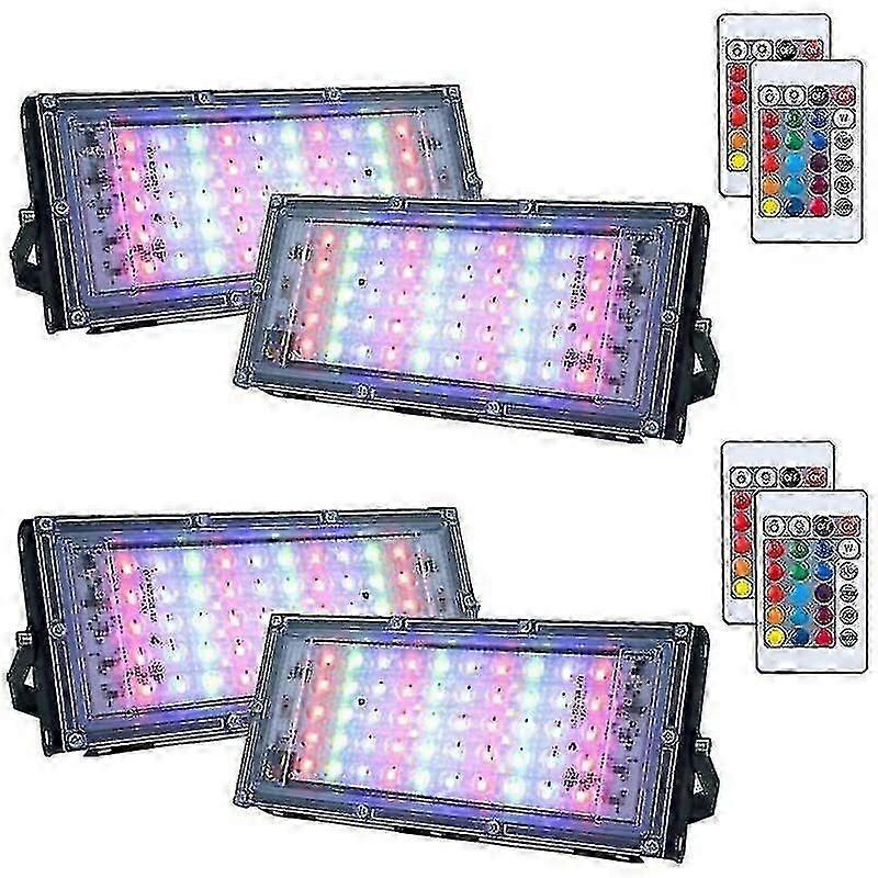 4 pack dimmerabile esterno Rgb Led Flood Light, ip66 impermeabile con telecomando, 16 colori, 4 modalità di illuminazione per esterni interni esterni (50w)
