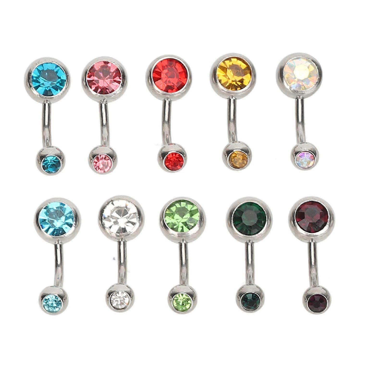 10pcs Rhinestone Belly Button Rings for Women