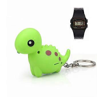 Mignon LED Éclairage Porte-clés Petit Dinosaure Pendentif Porte-clés Décoration Jouet Cadeau (Vert)