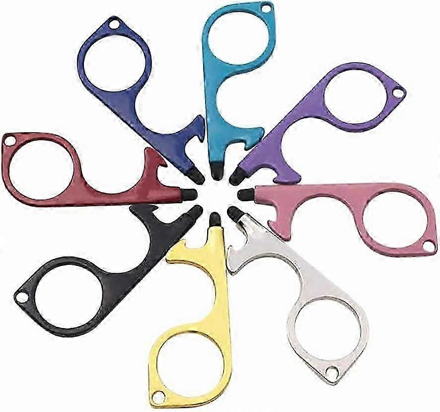 8PCS Color Contactless Door Opener Tool Free Key with Stylus Support for Touchscreens, Pulling Handles and Button Pusher No Touch Keychain Tool