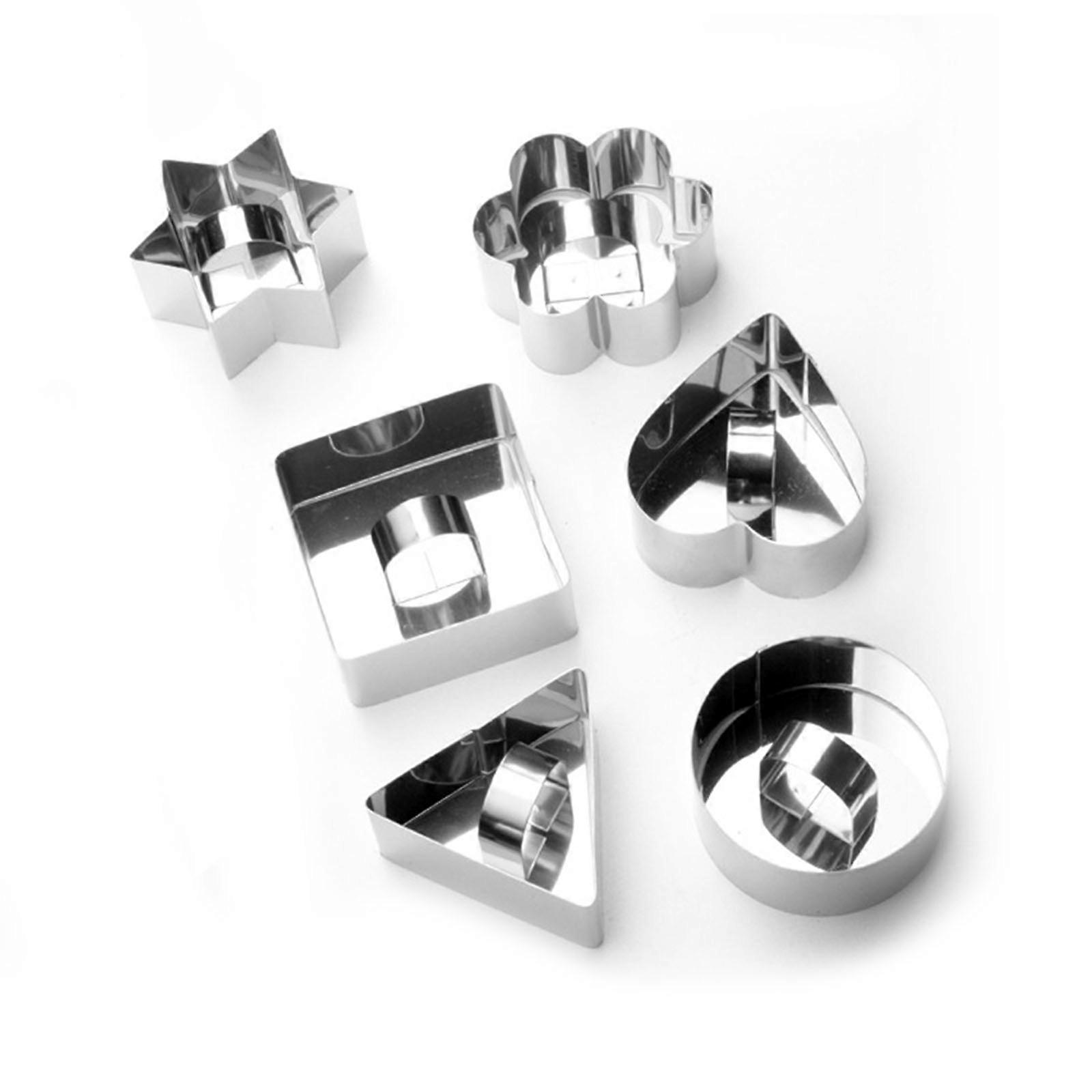 6pcsケーキモールド3D漫画幾何学的なケーキモールドベーキング器具誕生日パーティーペストリーツールプレス可能なカッターベイクギフトシルバー