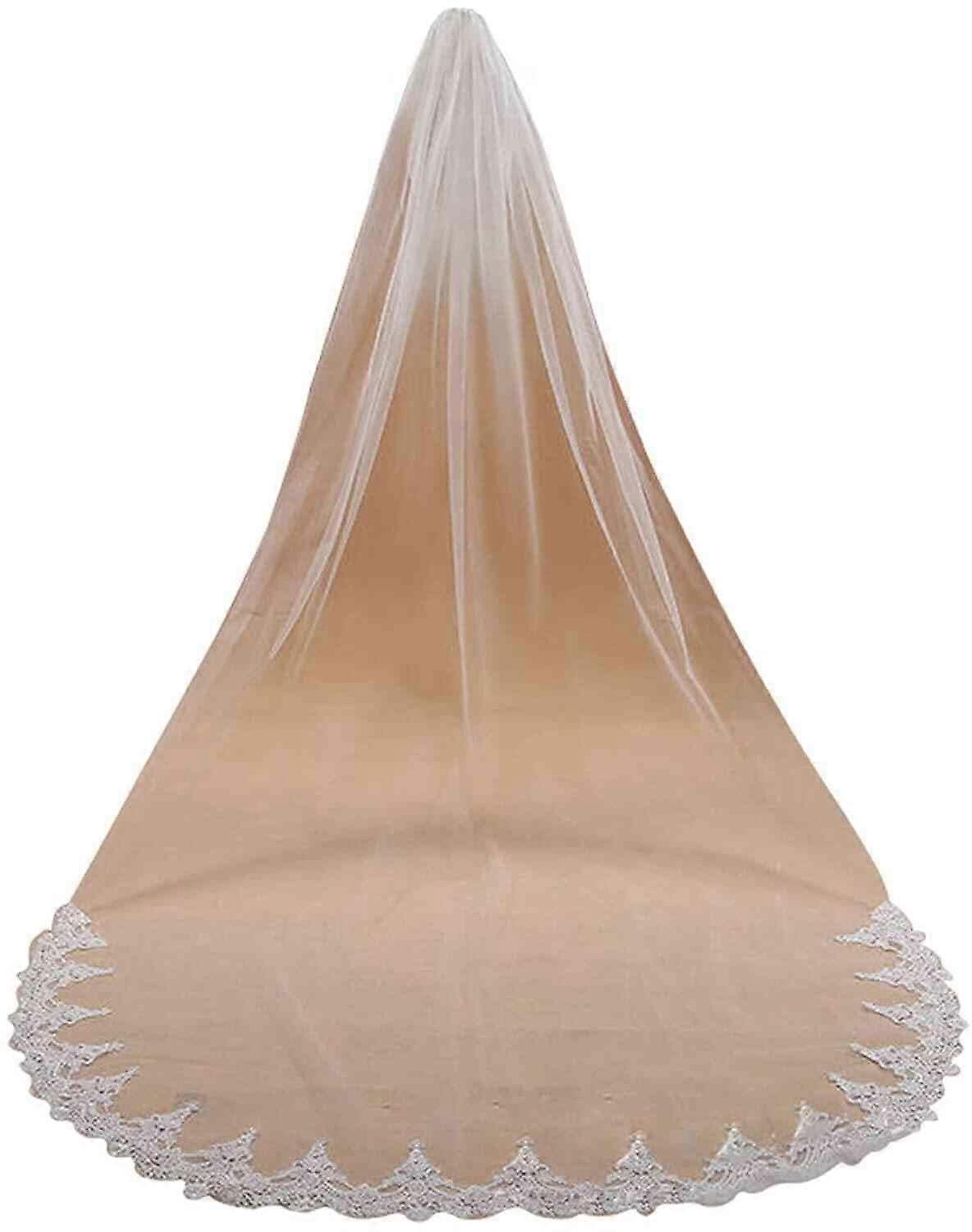 Lace Edge Cathedral Wedding Veil 118 Inches with Sequin Pearls and Metal Comb for Bridal Styling