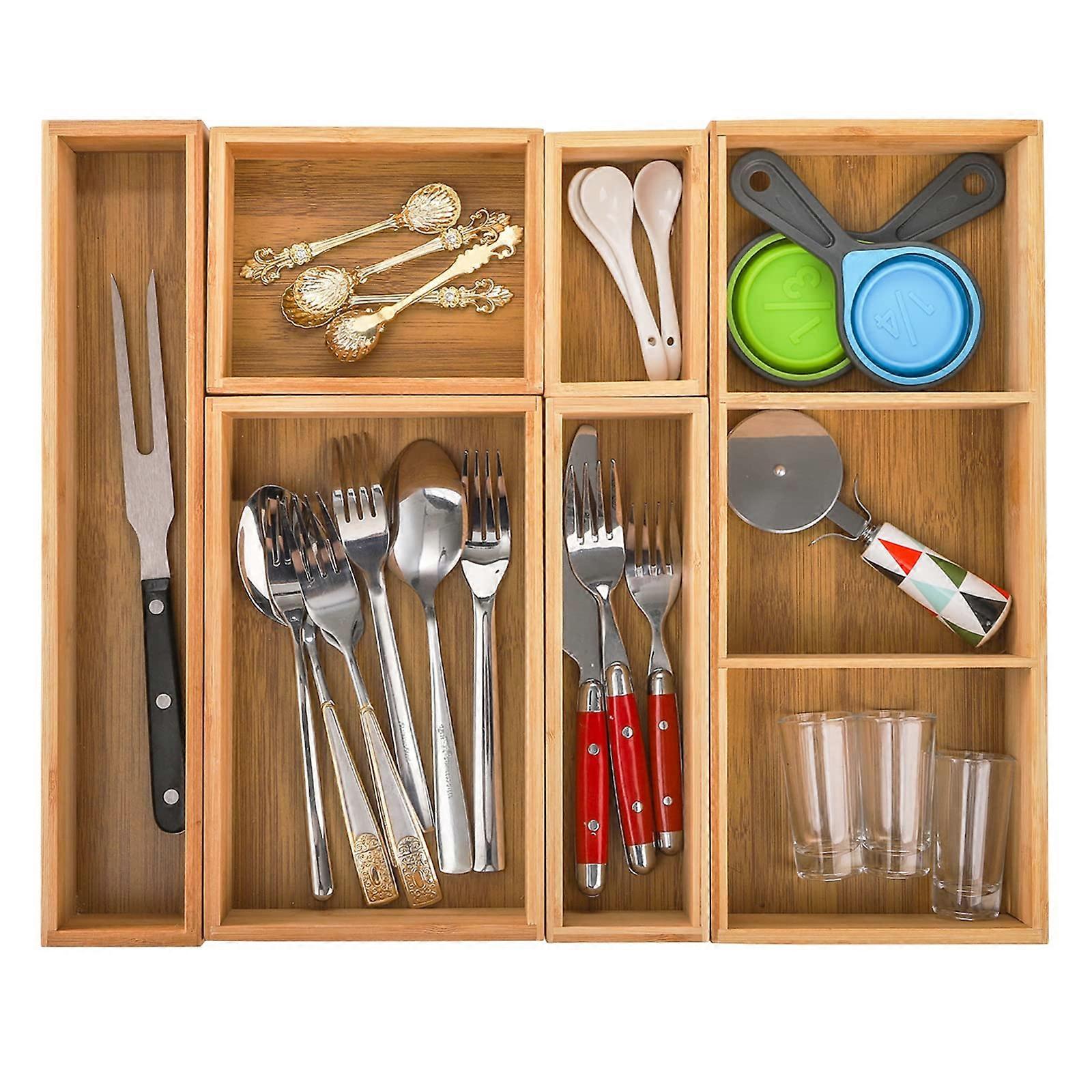 6-piece bamboo drawer organizer set, adjustable storage