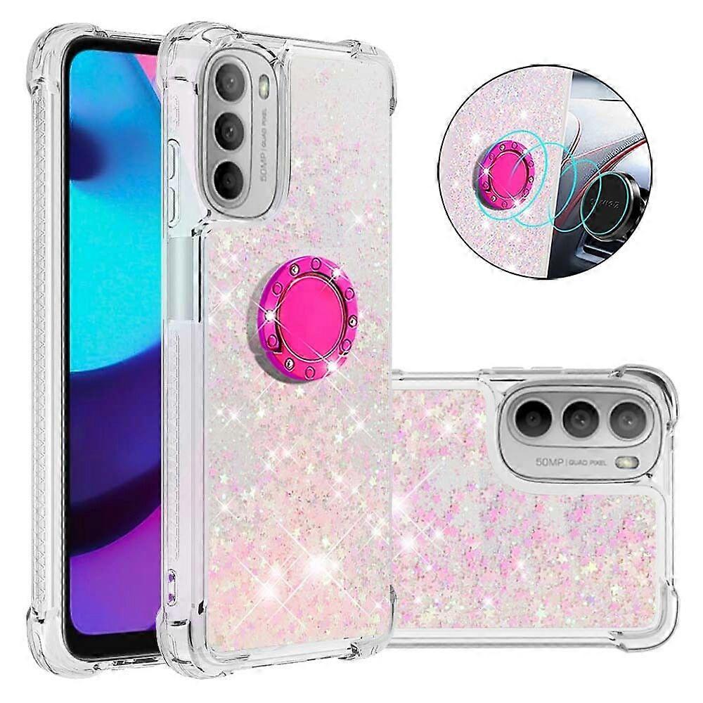 Case for Motorola Moto G 5G 2022 Bling Flowing Liquid Floating Sparkle Glitter Bumper with Rotation Ring Kickstand Compatible with Motorola Moto G 5G