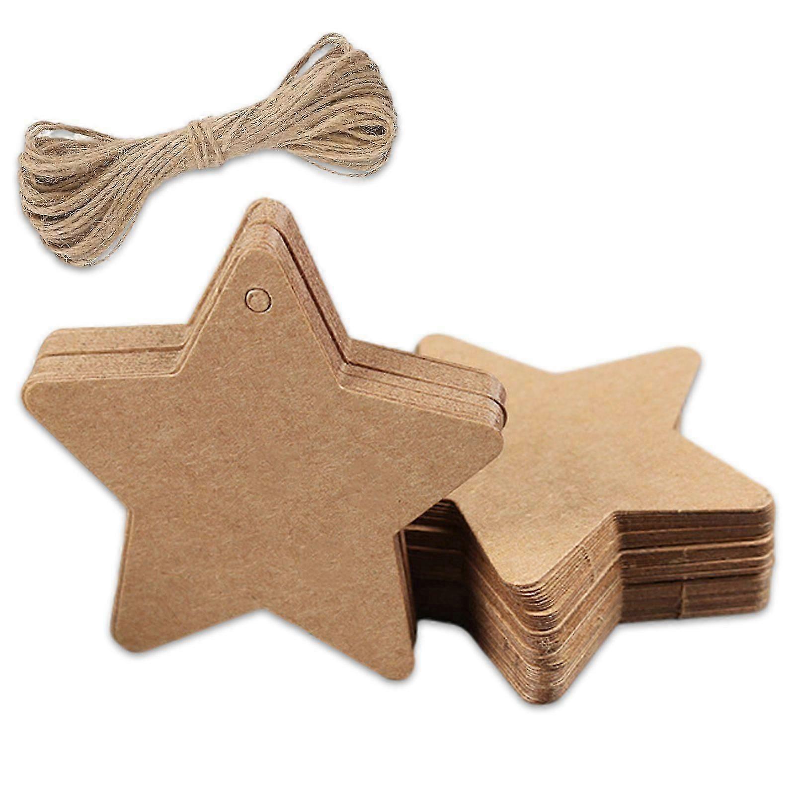 100 Star-Shaped Gift Labels with Jute Rope, 6cm