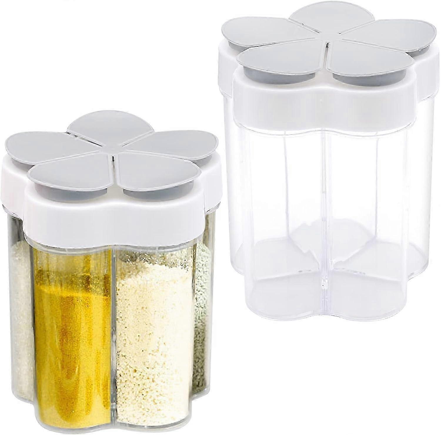 2 Pcs Travel Spice Containers with Lids,Plastic Empty Spice Dispenser,5 in 1 Plastic Salt and Pepper Shaker for Home Restaurant Camping Cooking BBQ