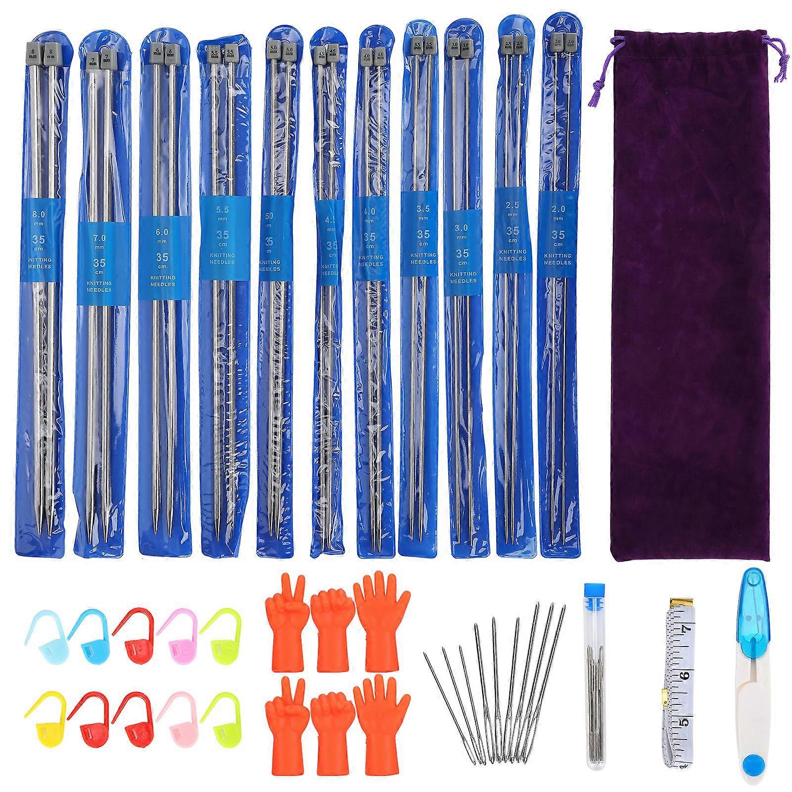 Double Pointed Needles, Smooth Surface, Full Size Knit Needles for Diy Crafts, High-quality Steel Material, Lightweight, 11 Different Sizes, Includes