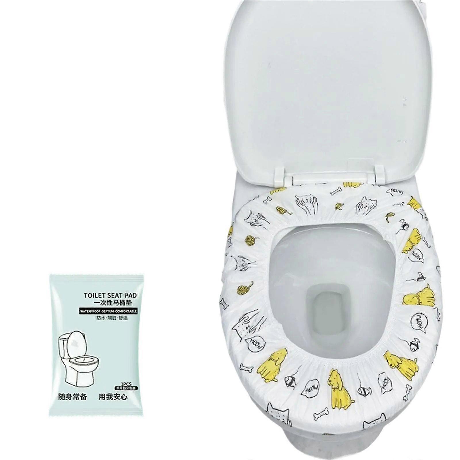 100 Pieces Disposable Toilet Seat Covers for Travel Use In Airports and Hotel with Extended Size and Printed Design