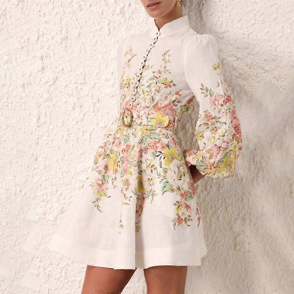 Zim Style Matchmaker Buttoned Belted Printed Linen Mini Dress