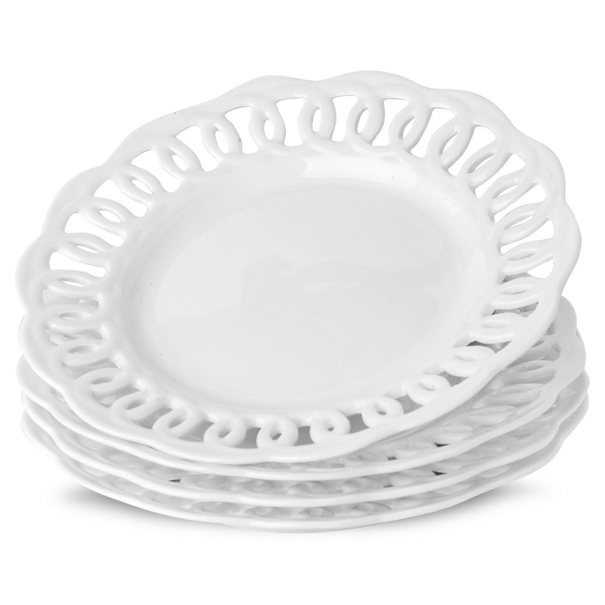 4 Set White Appetizer Plates 8 Inch Dessert and Cake Snack Side Dishes Ceramic Dining Dishware