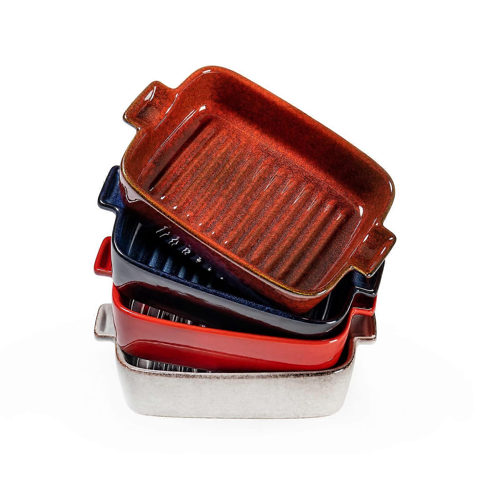 Small Baking Dishes for Oven Set of 4, Ceramic Individual Casserole Bakeware for Lasagna, Brownies, Vegetables, Oven Safe