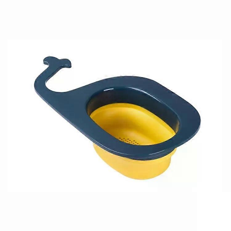 Multifunctional Whale-shaped Foldable Kitchen Fruit and Vegetable Draining Basket Yellow Blue