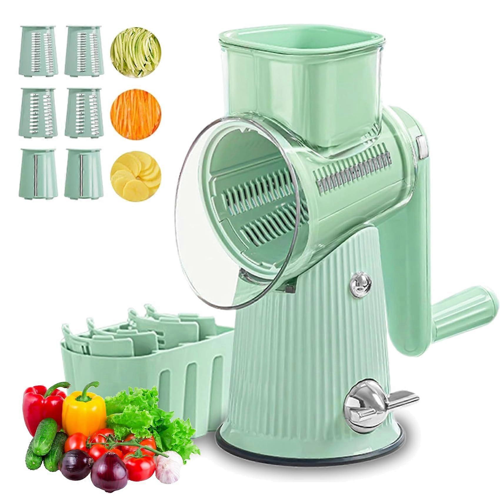 5 In 1 Rotary Grater Green 2025 Model Cheese Grater Vegetable Slicer With Storage Box Easy To Clean