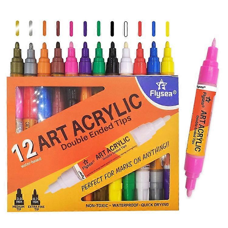 FLYSEA FS-973 12 Stück / Box Acrylmarker Farbstifte 3,0 mm 0,7 mm Doppelspitzen Farbstifte auf Wasserbasis
