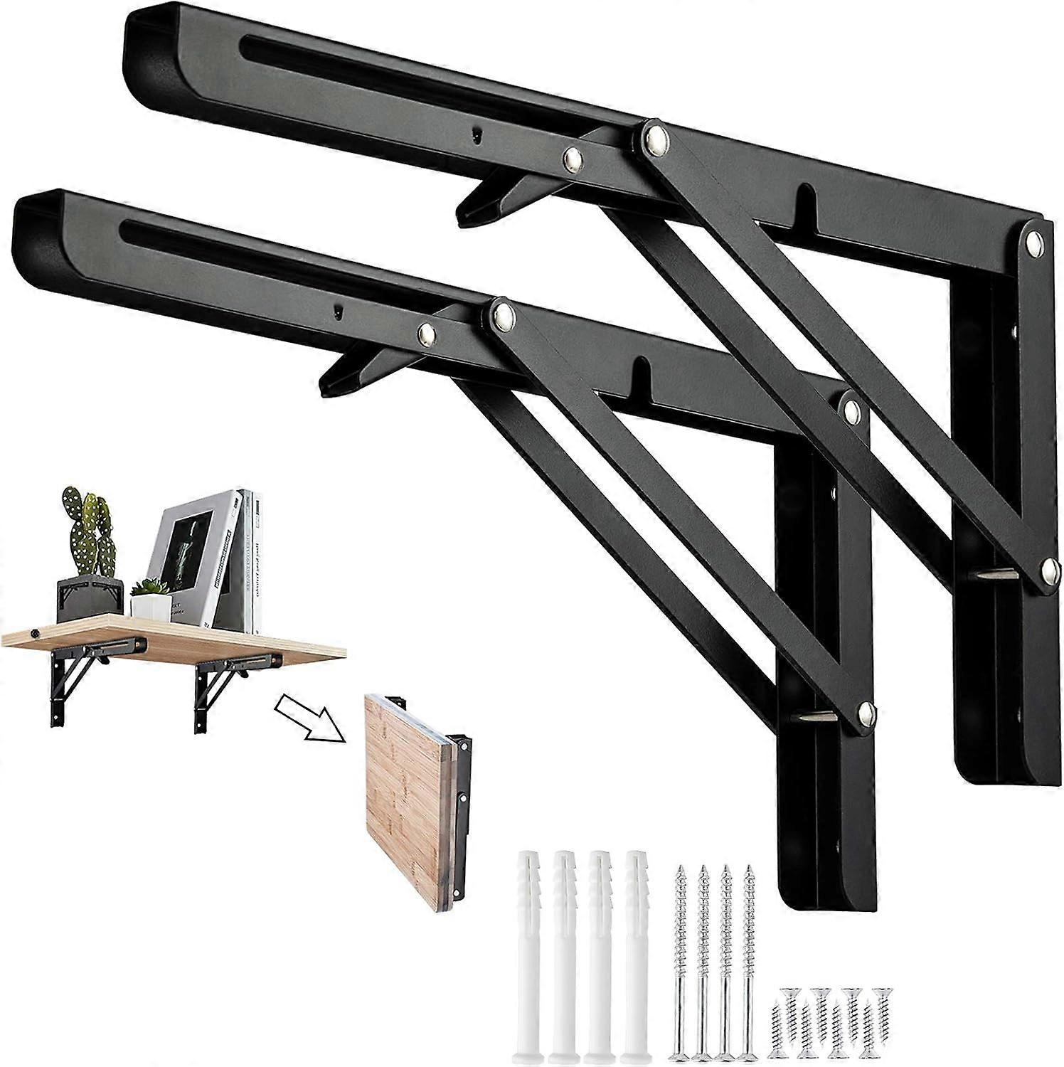 Folding Bracket 300Mm Folding Wall Shelf, 2 Pieces Metal Folding Console Bracket, Bracket For Wall Shelf, Garage Shelf Support Frame