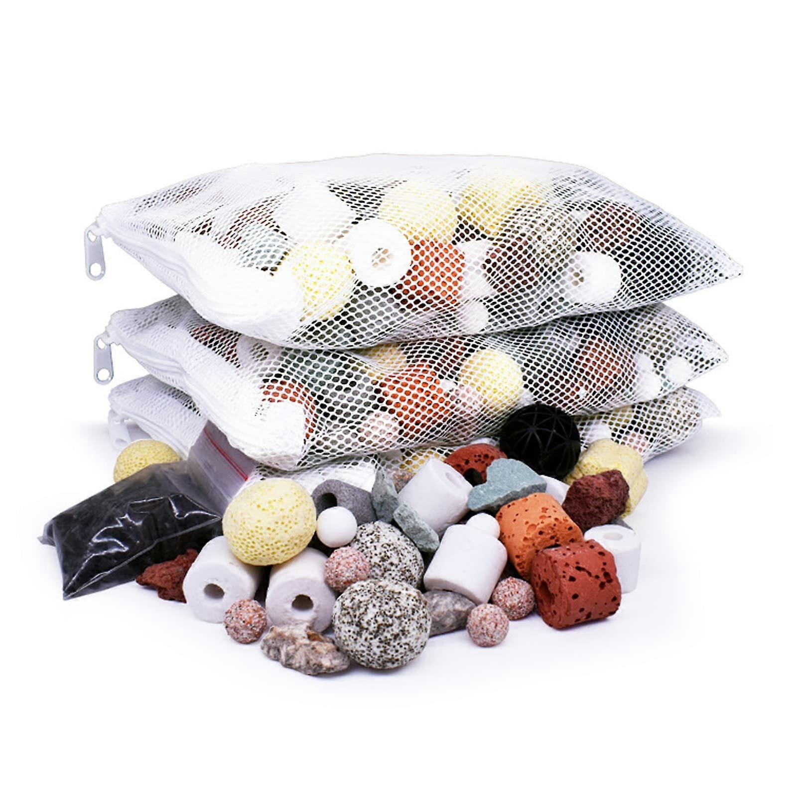 Aquarium Filter Media 12 in 1 Bio Balls for Freshwater and Saltwater 1500g/3.3 lbs with Mesh Bag, Pond Filter Material (3 Pack)