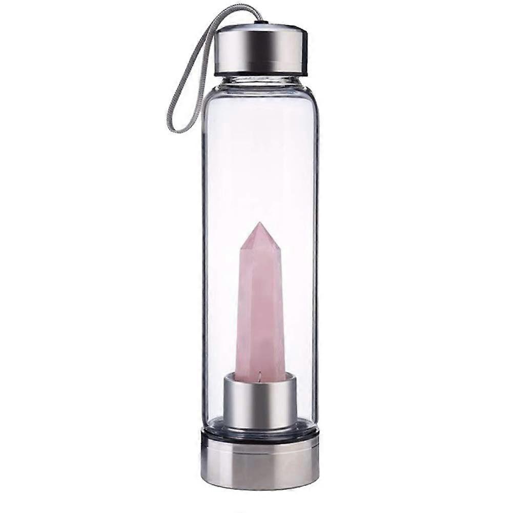 Crystal Glass Water Bottle, Water Bottle with Gemstone Center Crystal Elixir Bottle (rose quartz)