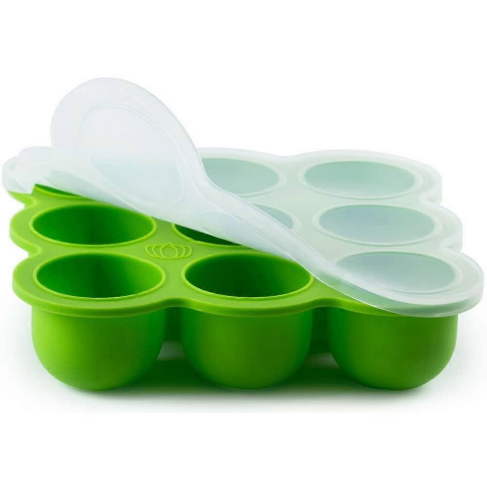 Silicone Food Storage Container with Clip Lid - Food Grade 9 x 2.5 oz Portion Tray in Green - Durable, BPA-Free Design