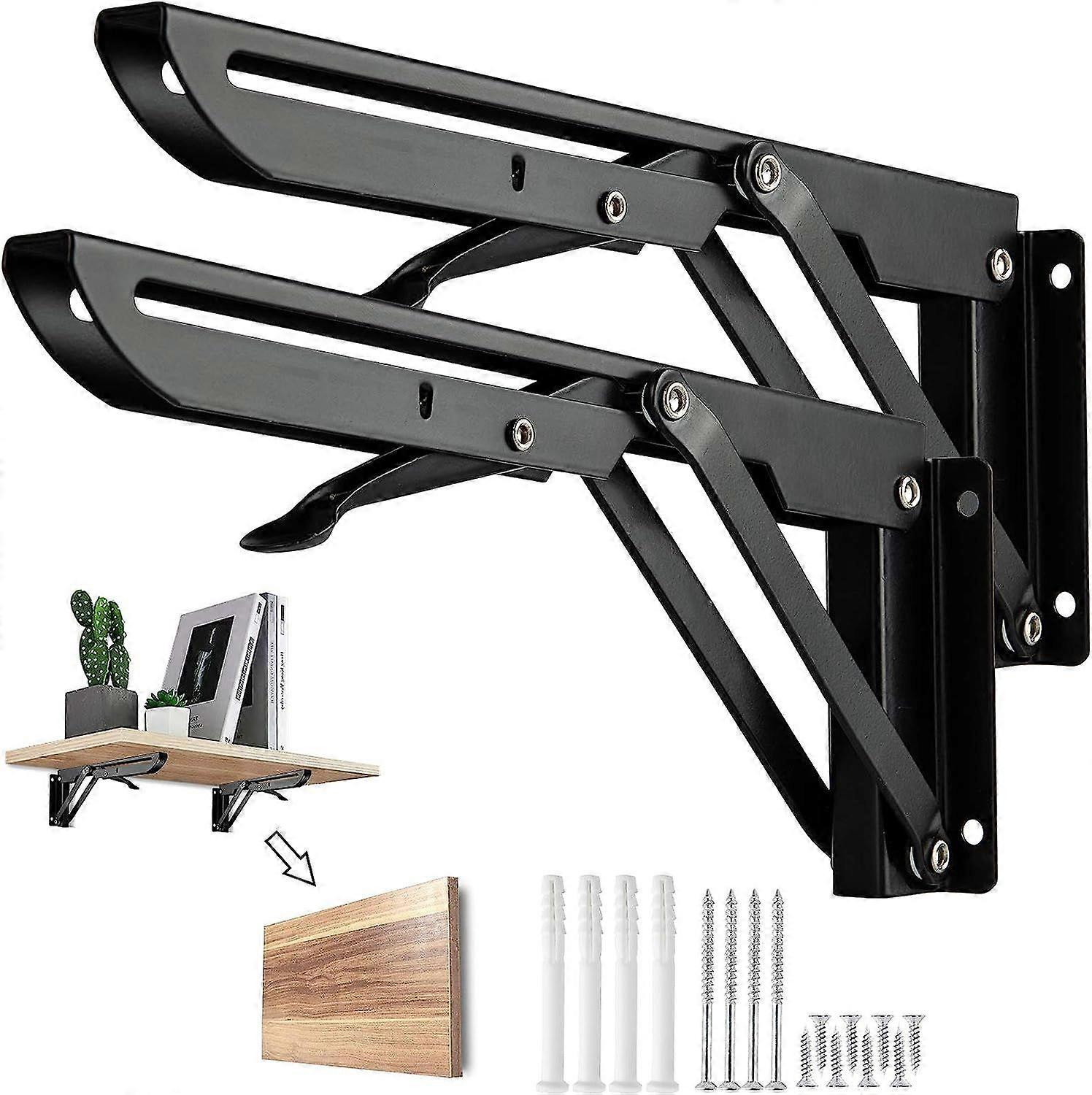 Folding Bracket 400mm Folding Wall Shelf, 2 Pieces Stainless Steel Folding Console Bracket, Bracket for Wall Shelf, Garage Shelf Support Frame Max Loa
