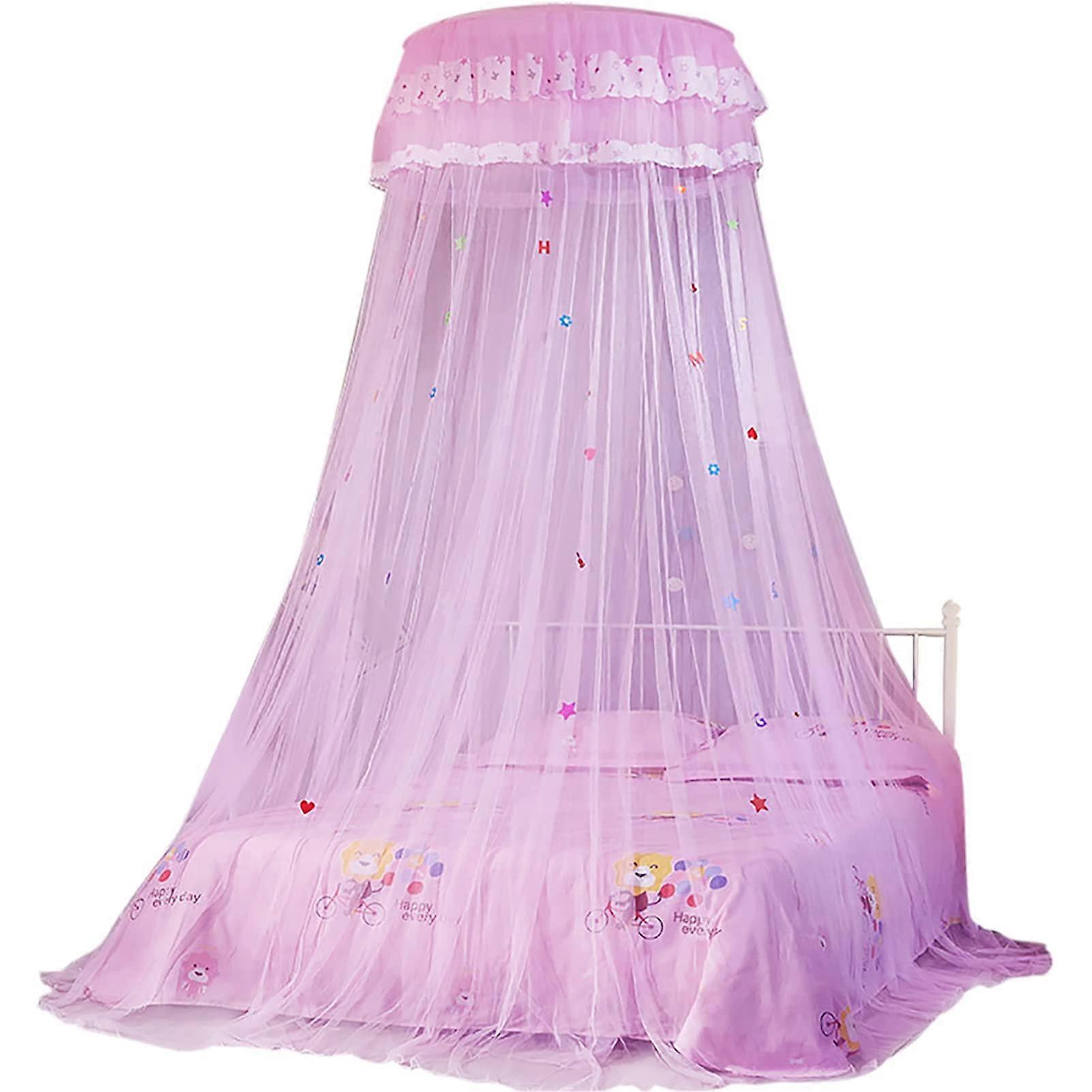 Bed Net Princess Bed Canopy For Bed Canopy Curtain Lace Bed Netting Mesh Canopy Round Dome Bedding Foldable No Punching (White)()
