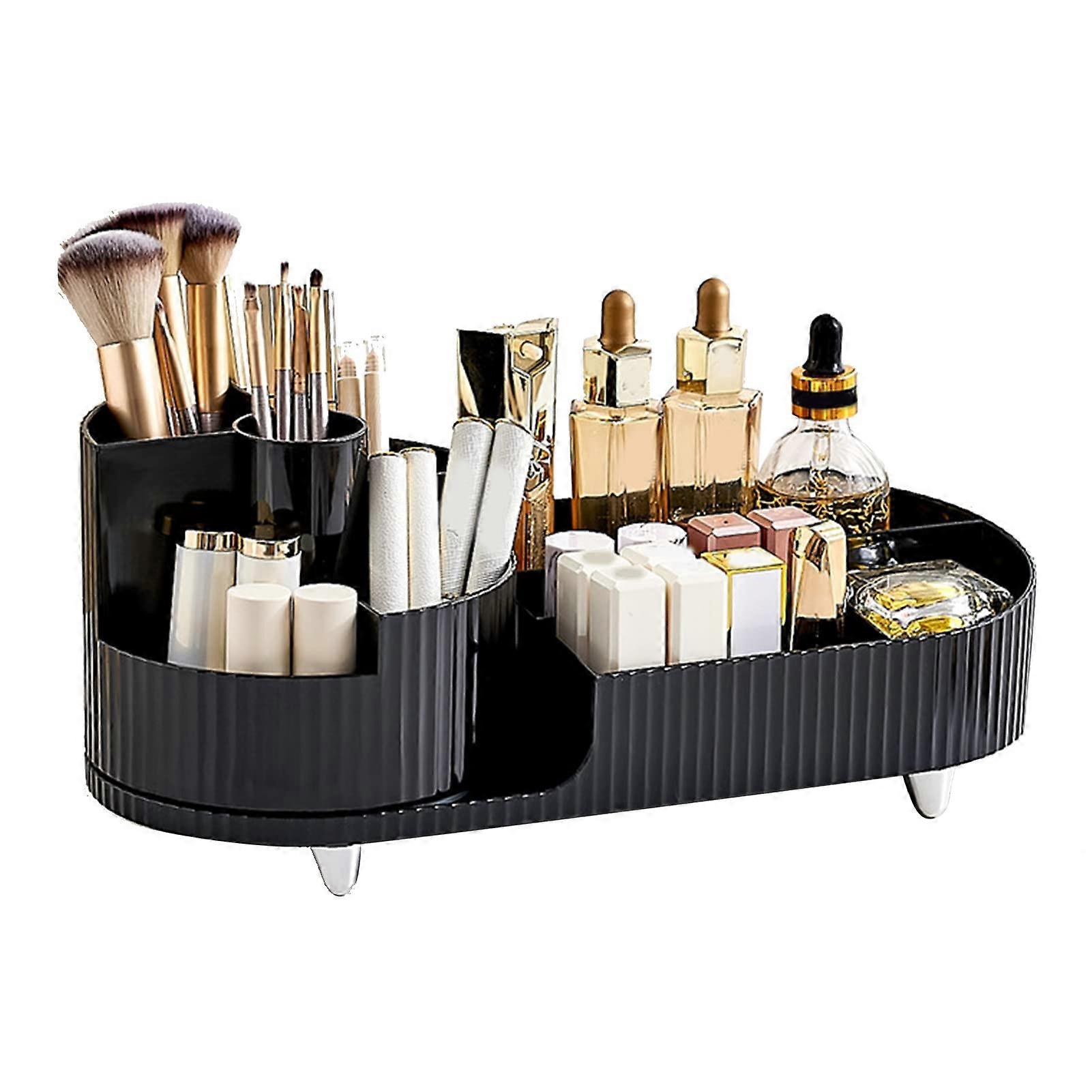 Cosmetic Makeup Organizer Large Capacity Spinning Countertop Makeup Storage Box Display Case Unlimited Height Black