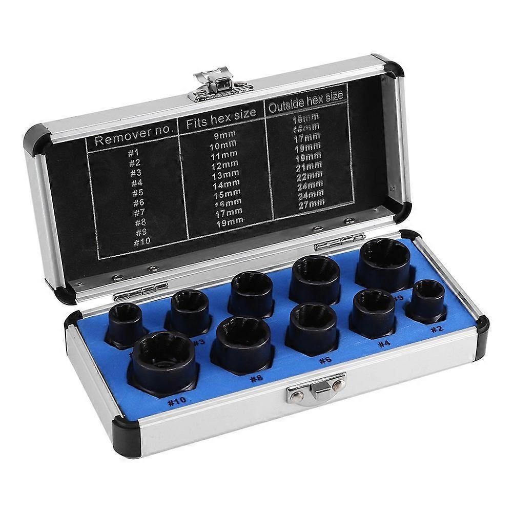 10 Pcs Nut Remover Set, Drive Socket 9-19mm Remover Set, Damaged Bolt Nut Screw Remover,Extractor Bolt Removal Set,Locking Socket Tools Kit