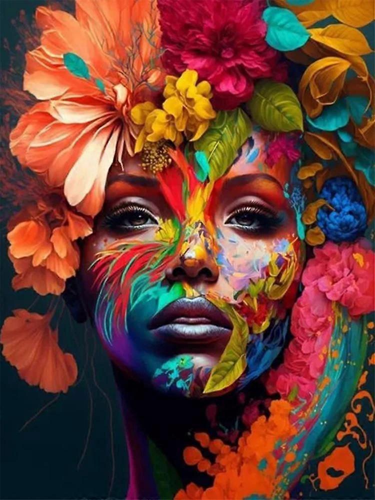 5D DIY Diamond Painting Abstract Women Leaves and Flowers Mosaic Cross Embroidery Painting Art Embroidery Furniture Decoration Style 740