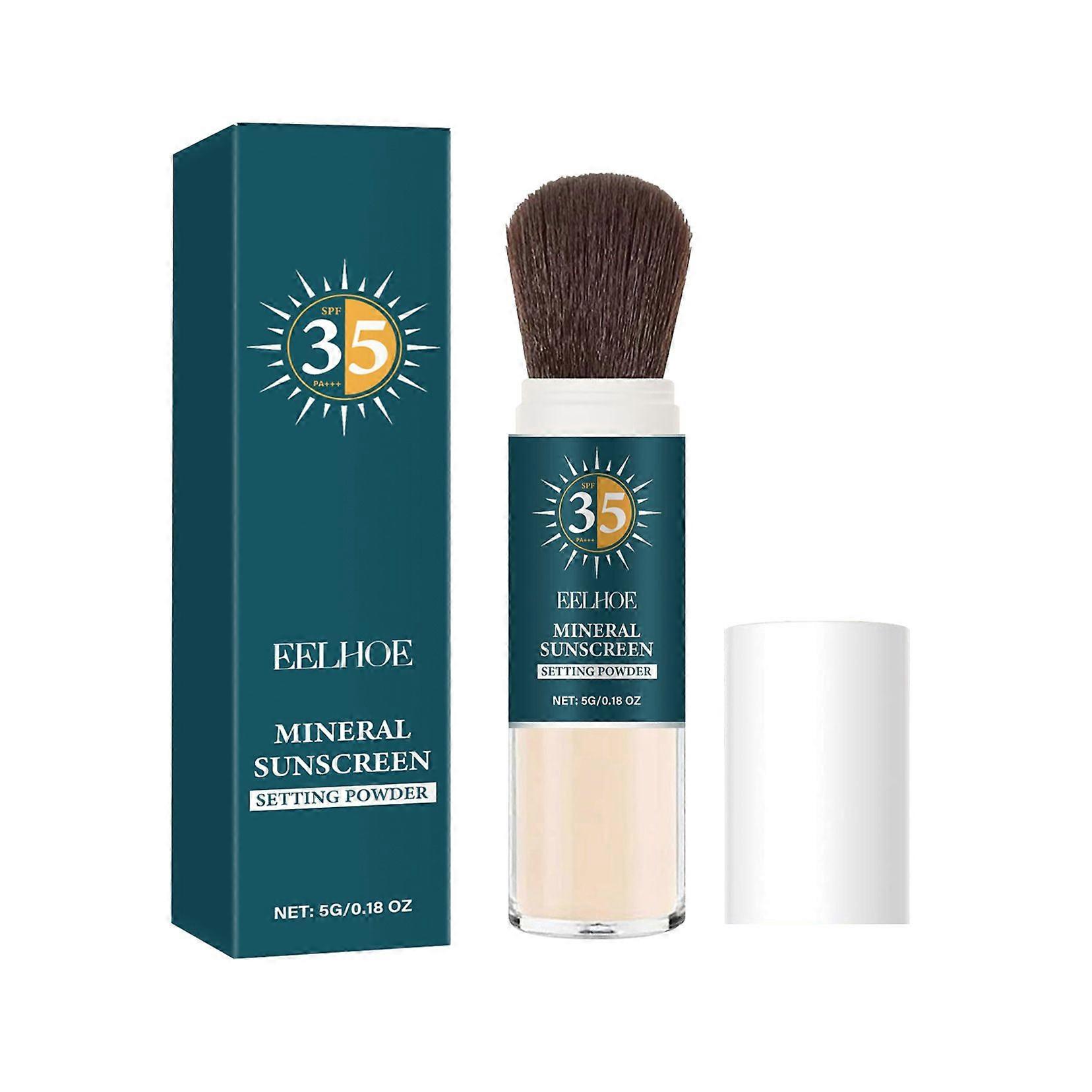 ブラシ付きマイルドミネラル日焼け止めパウダー、SPF 35+、顔用ミネラル日焼け止めセッティングパウダー、軽量、オイルコントロール、5g