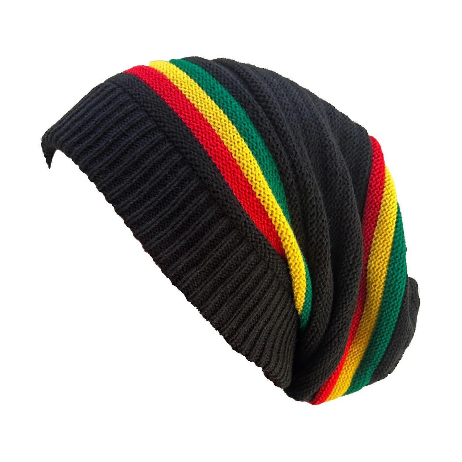 Unisex Knitted Hat Multicolor Stripe Wrinkles Hat Soft Acrylic Handmade Hat for Men and Women