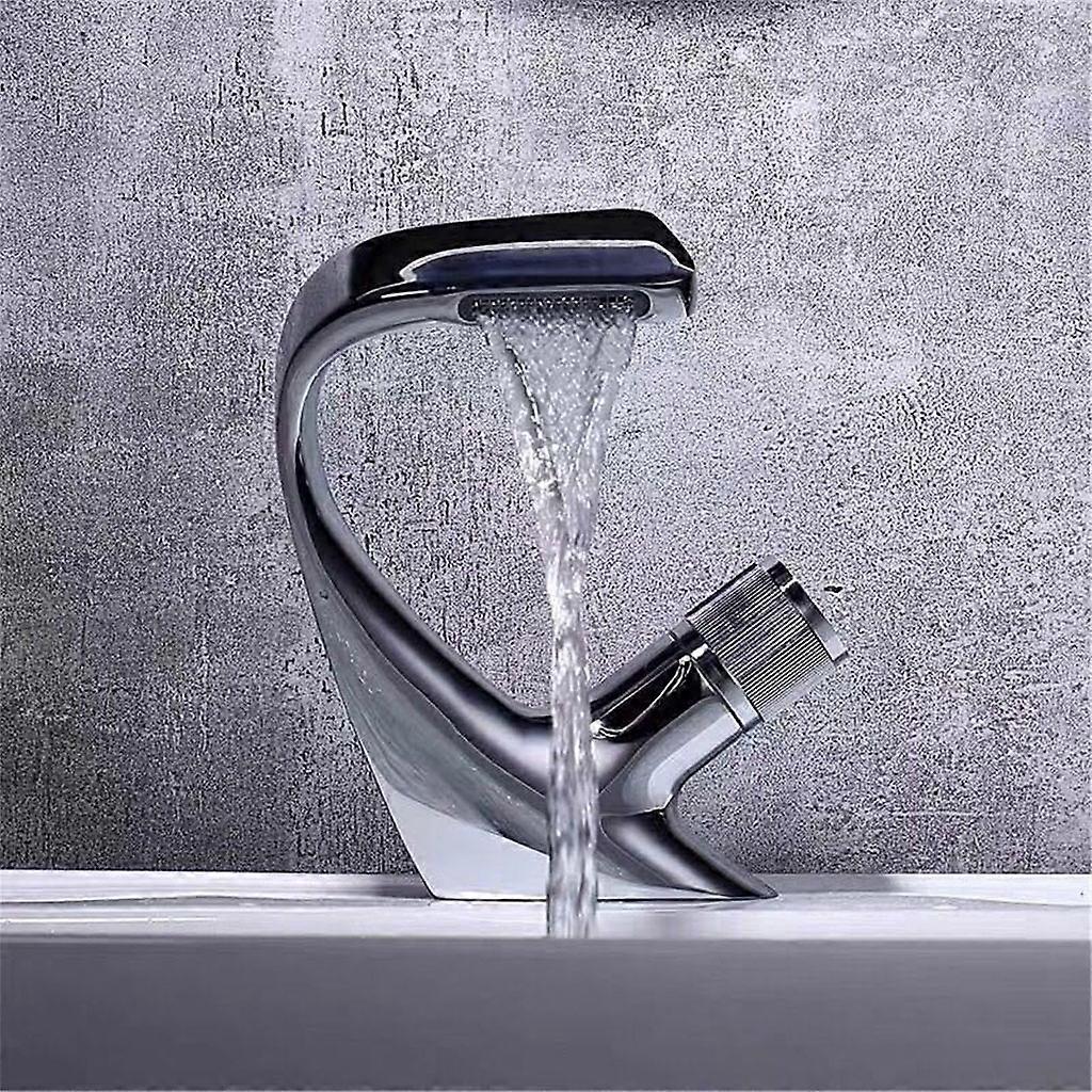 Waterfall Bathroom Sink Taps Single Knob Control Basin Mixer Tap Hot/Cold Adjustable Washbasin Faucet Easy to Use  Electroplating color