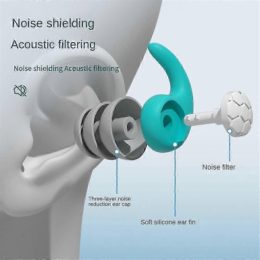 Silicone noise cancelling earplugs noise filter sleep swimming waterproof three layer mute-blue p