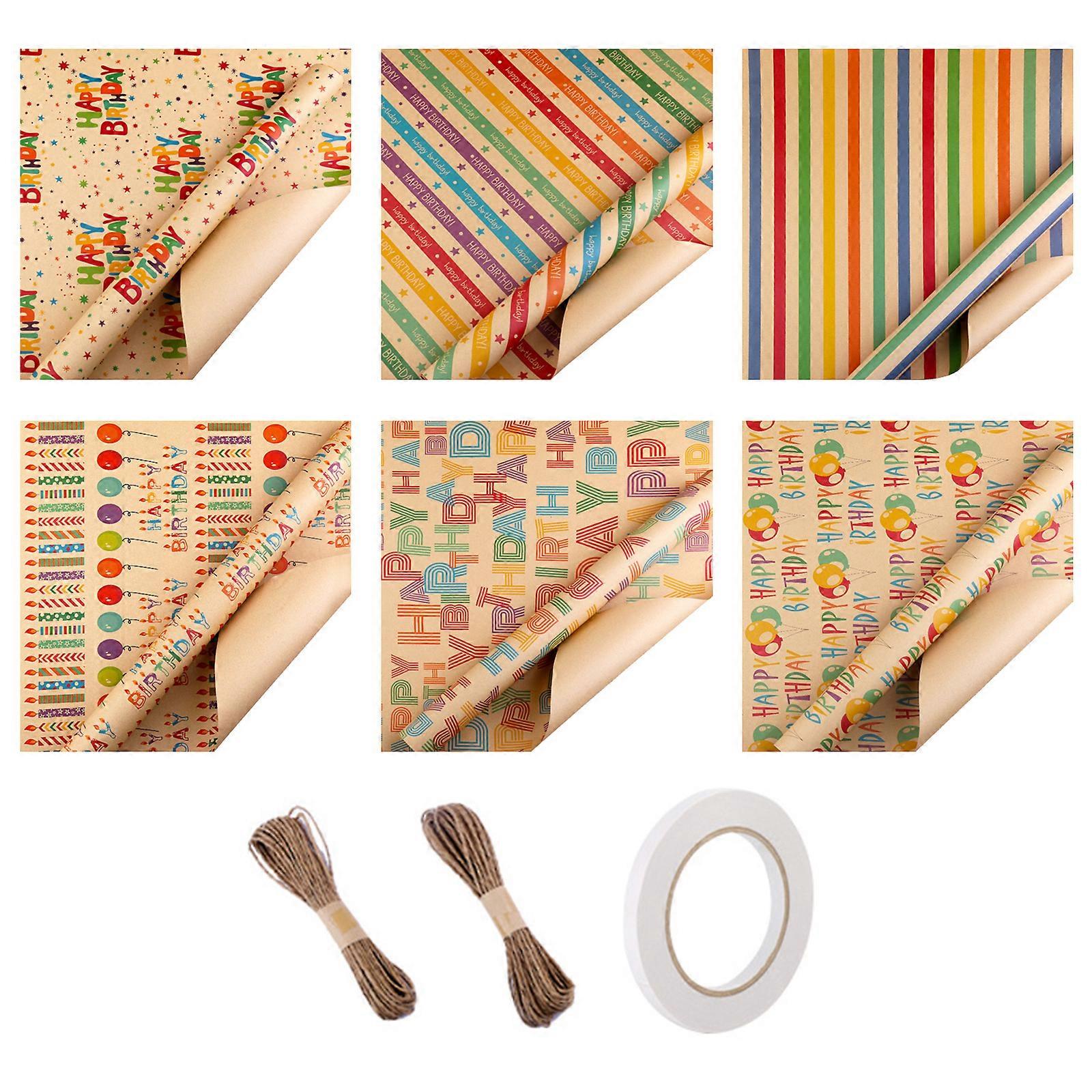 Multipurpose Birthday Wrapping Paper Elegant Birthday Wrapping Paper Delicate Pattern Paper with Tape Card and Twines