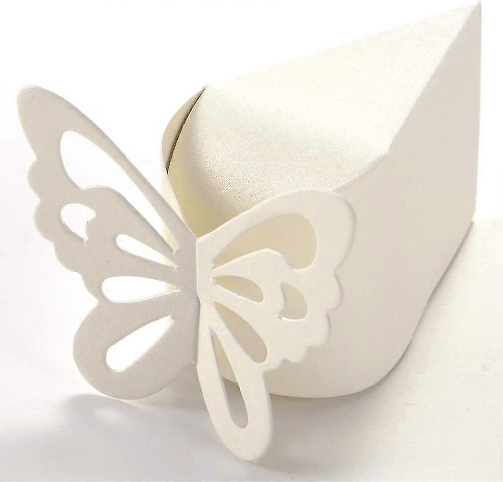 50 件蛋糕式蝴蝶礼物糖果盒，用于婚礼派对和婴儿送礼会（象牙色）