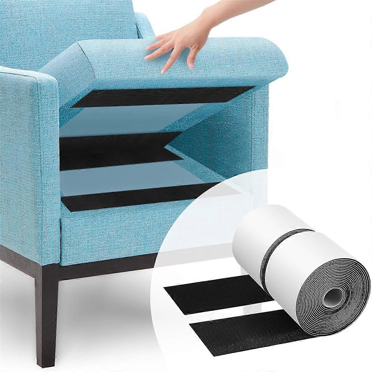 4.4 Inch X16.5 Feet Black Heavy Duty Hook and Loop Tape Adhesive, Keep Couch Cushions From Sliding or Blowing At Outdoor